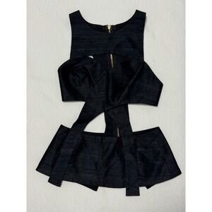Black Cutout Peplum Crop Top‎ with Gold Zip Sleeveless Party Clubwear Size Small